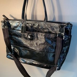 Black leather Coach diaper bag